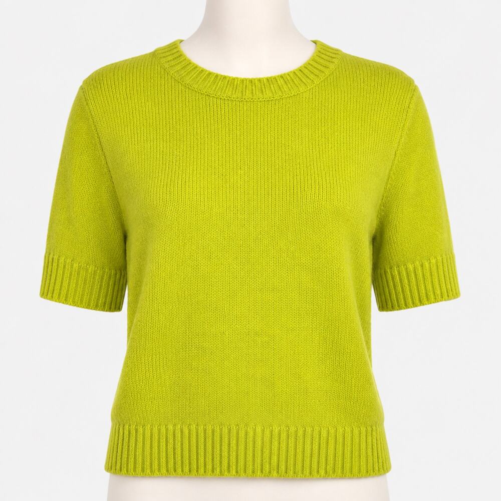 Zara Lime Green Short Sleeve Knit Sweater Women's Medium M Crew Neck
